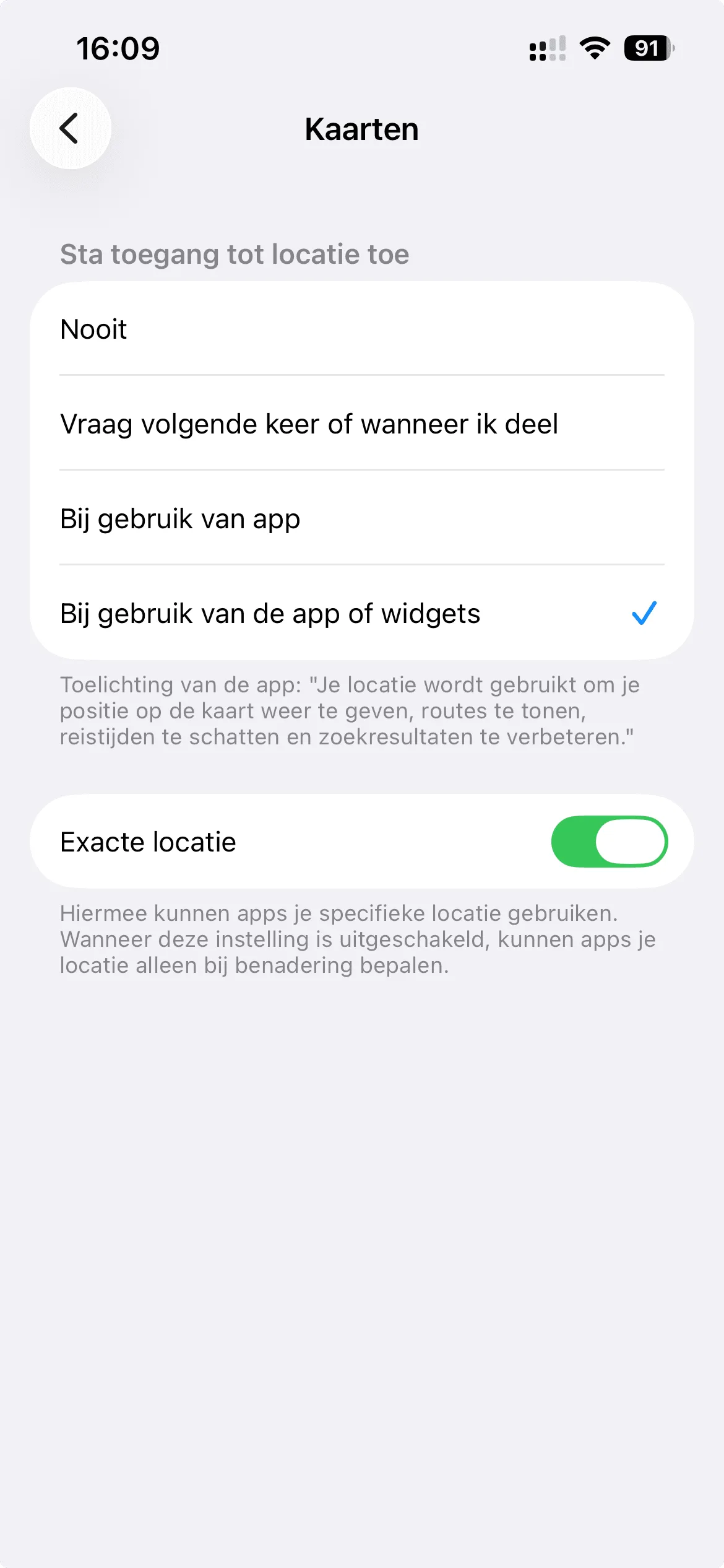 screenshot: exacte locatie instellingen apple