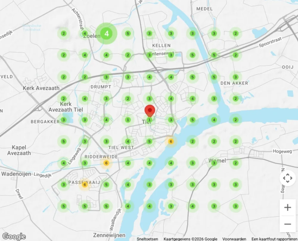 Local Grid Scan voor een bedrijf in Tiel met SEO Lokaal: top 3-posities in de regio