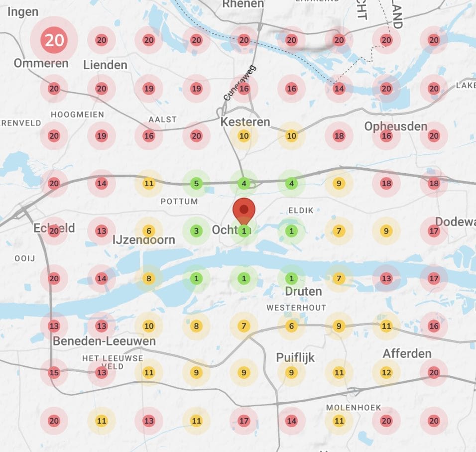 Local Grid Scan voor een mkb-bedrijf zonder optimalisatie: lage posities in de regio