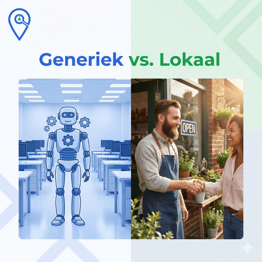 Authentieke lokale ondernemer vs AI robot