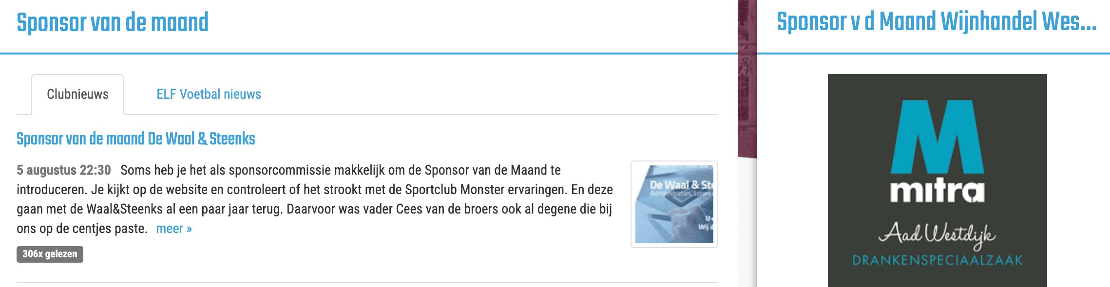 Voorbeeld sponsoring pagina met link naar lokaal bedrijf