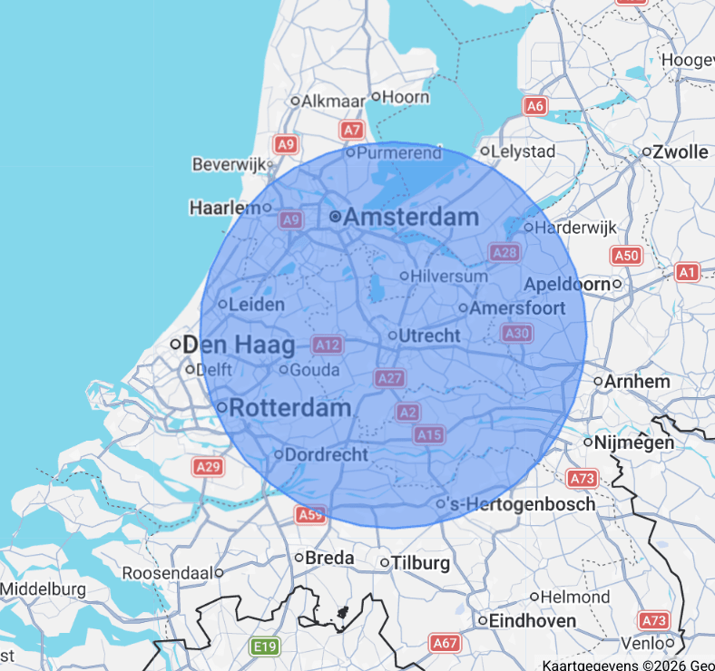 Schermafbeelding die radius laat zien om Utrecht heen voor adverteren
